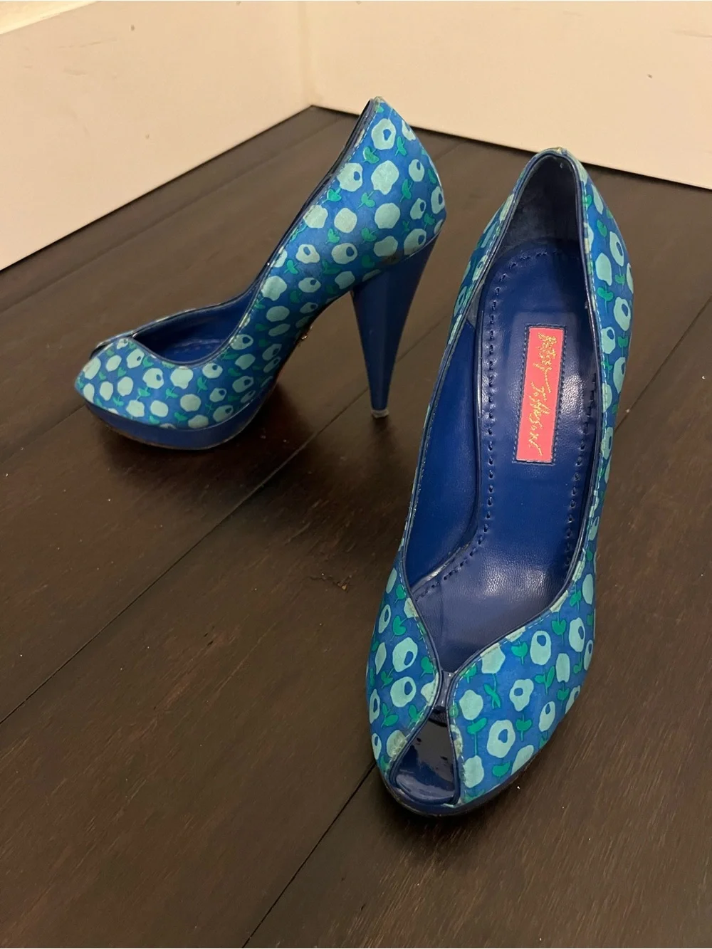 Betsey Johnson Blue Floral Peep-Toe Heels